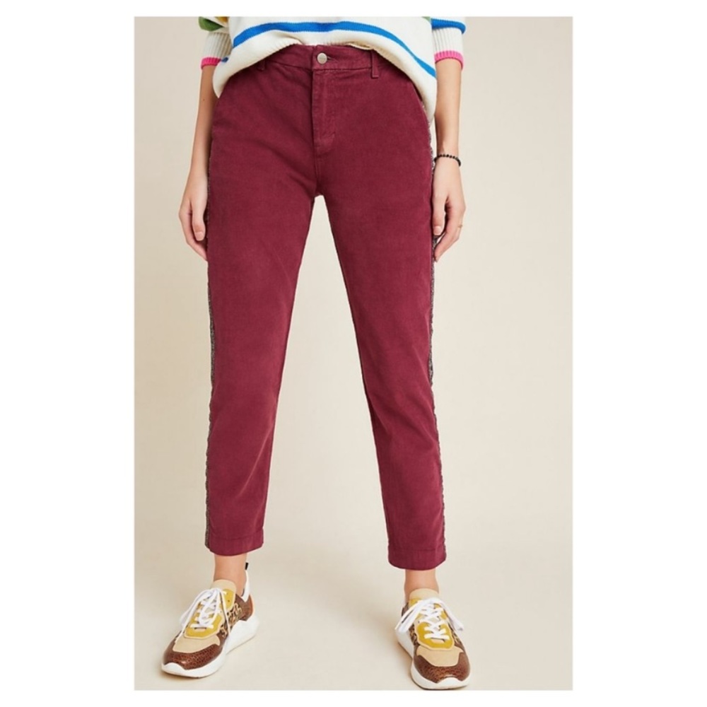 NWT Anthropologie Sundry Leopard Corduroy Trousers Pants Wine Maroon 27 28 - Picture 3 of 6